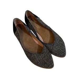 TOMS Jutti Pointed Toe Flats Women 9 Black Grey Tweed Suede Slip On Shoes